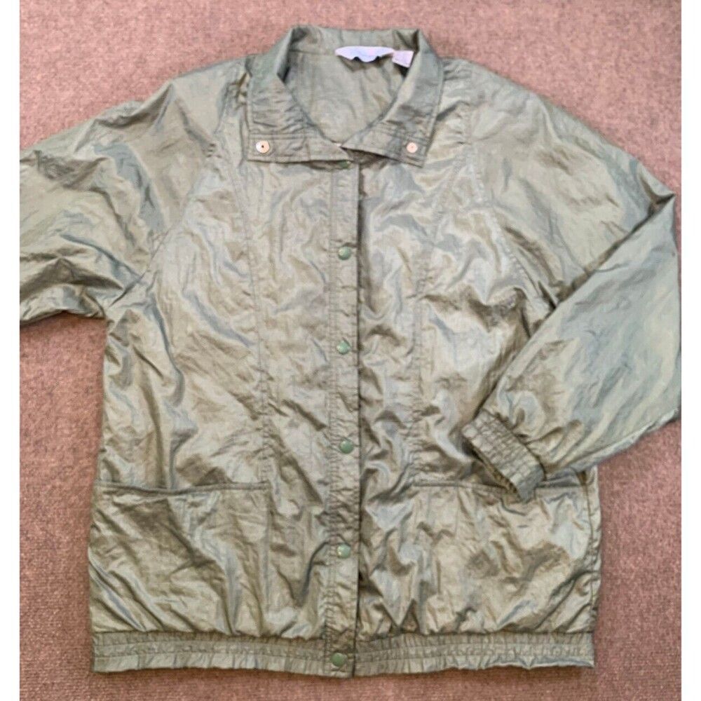 Vintage Haband Jacket Womans L Nylon Button Up Cotton Lined Wind Breaker